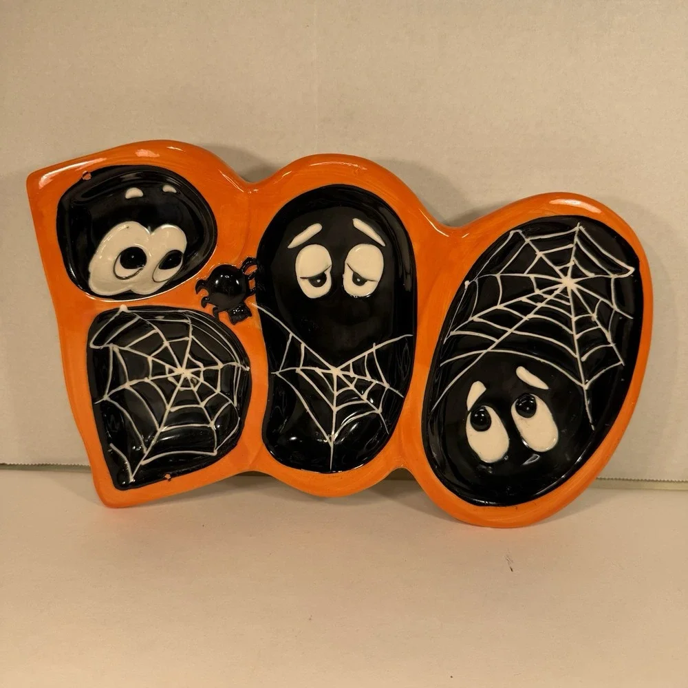 Ceramic Serving Plate Candy Dish BOO‎ Halloween Party Decoration Food Snacks